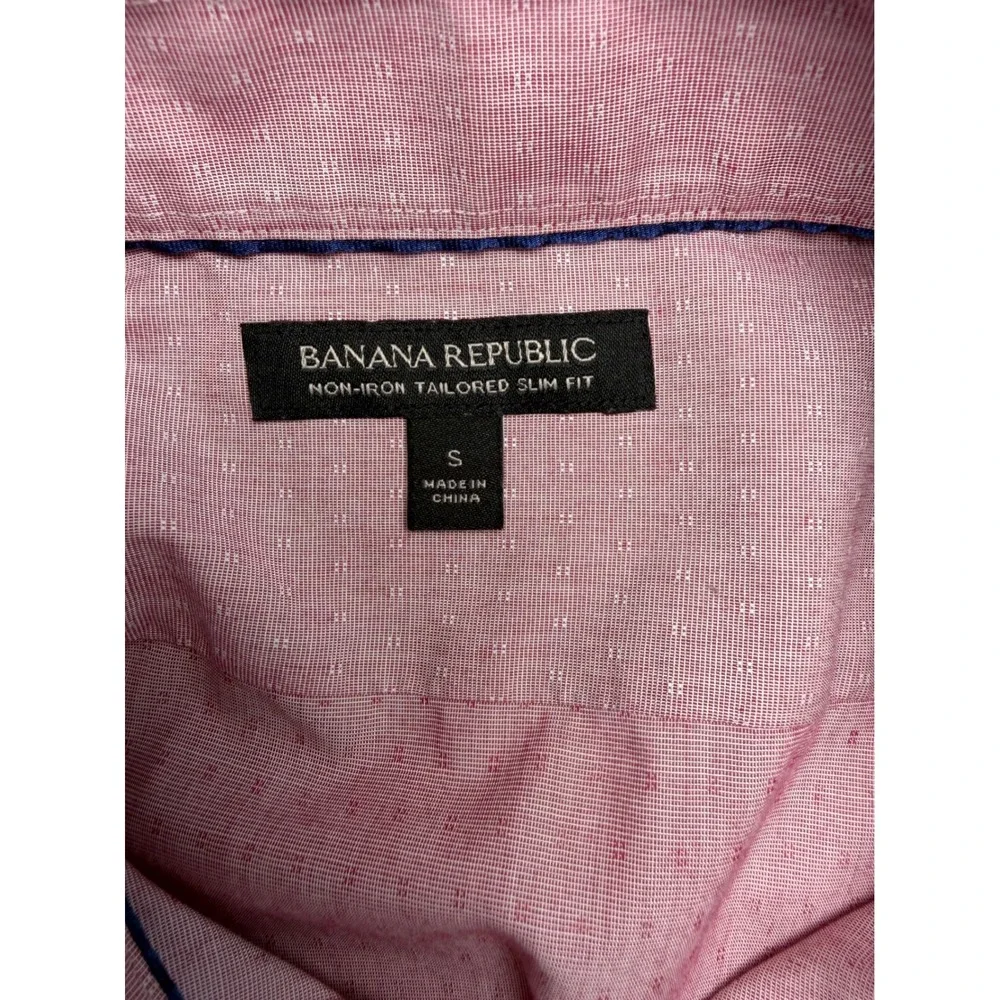 Banana Republic Mens Tailored Slim Fit Non-Iron Dobby Shirt Red Pink Small S